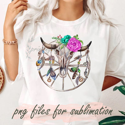 Wild Soul Boho Bull Skull Png, Bull Skull and Feathers Png File, Bull Skull with Flowers Design Png, Western Bull Skull Sublimation Png, Digital Download Sublimation PrintingLife 