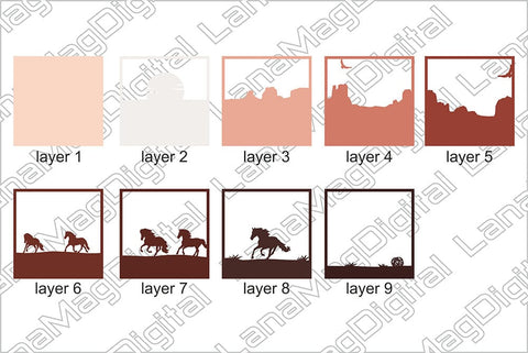 Wild west horses svg Layered wild horses | Arizona mountains 3D Paper LanaMagDigital 
