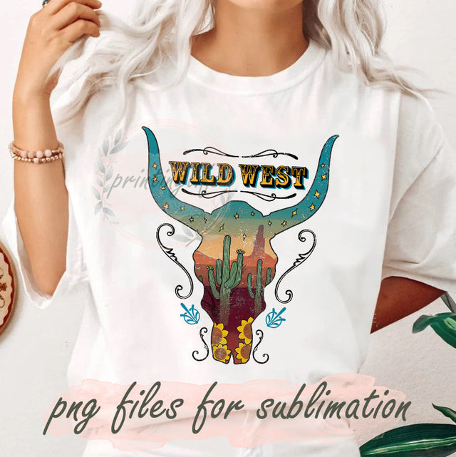 Wild West Png, Cow Skull Design Png, Desert Sublimation Png, Cactus Png, Western png, Instant Download Sublimation PrintingLife 