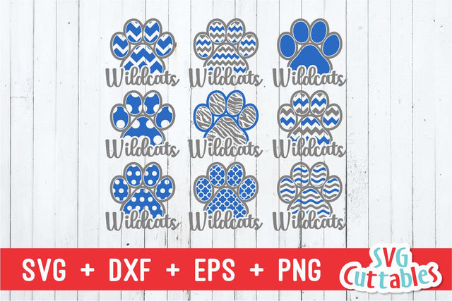 Wildcats Patterned Paw Prints SVG Svg Cuttables 