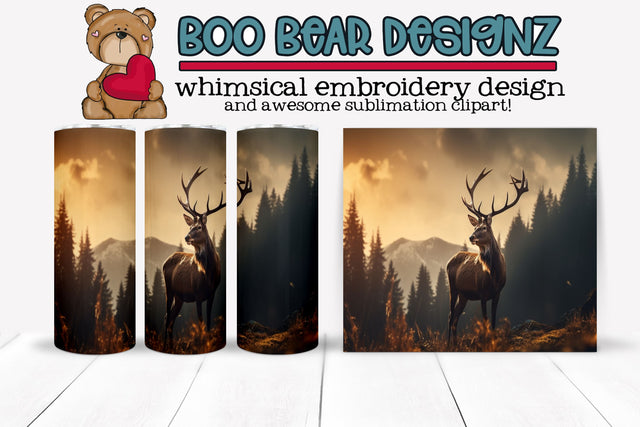 Wilderness White Tail deer Tumbler Wrap Sublimation Boo Bear Designz 