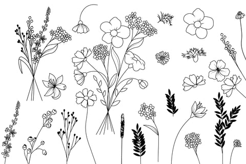 Wildflower And Leaves Svg Bundle, Botanical Clipart, Flowers SVG Yuliya 