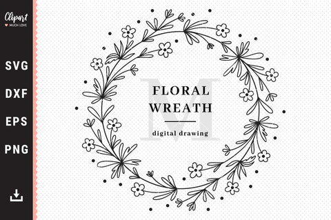 Wildflower monogram SVG, Floral wreath SVG, DXF, PNG, Cricut, Silhouette SVG ClipartMuchLove 
