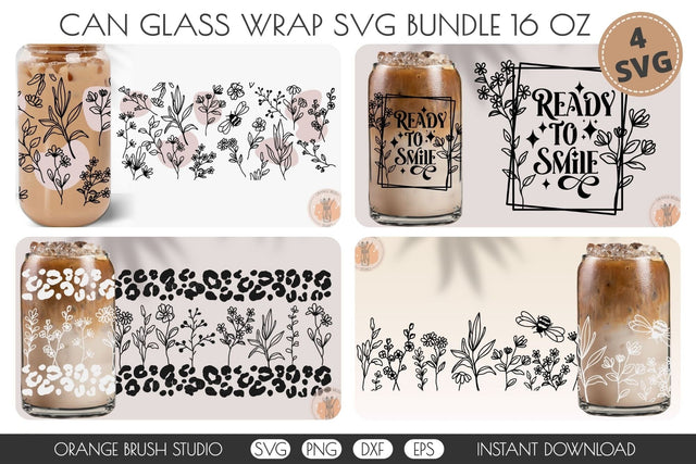 Wildflowers Can Glass Wrap Bundle for Libbey Glass Can SVG OrangeBrushStudio 