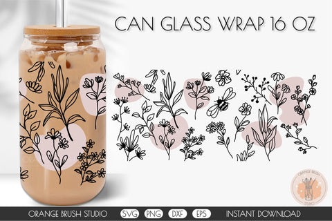 Wildflowers Can Glass Wrap Bundle for Libbey Glass Can SVG OrangeBrushStudio 