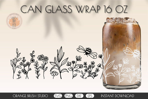 Wildflowers Can Glass Wrap Bundle for Libbey Glass Can SVG OrangeBrushStudio 