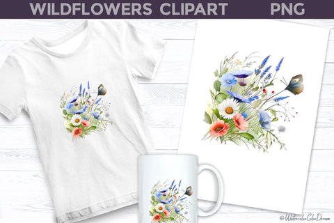 Wildflowers Clipart PNG | Poppy With Butterfly Clipart Sublimation WatercolorColorDream 