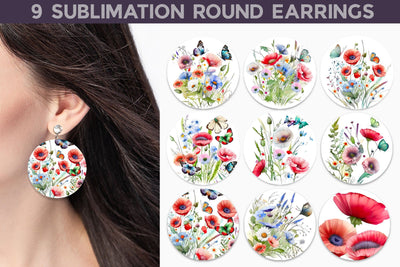 Wildflowers Earrings Bundle | Poppies Earrings Sublimation Sublimation WatercolorColorDream 