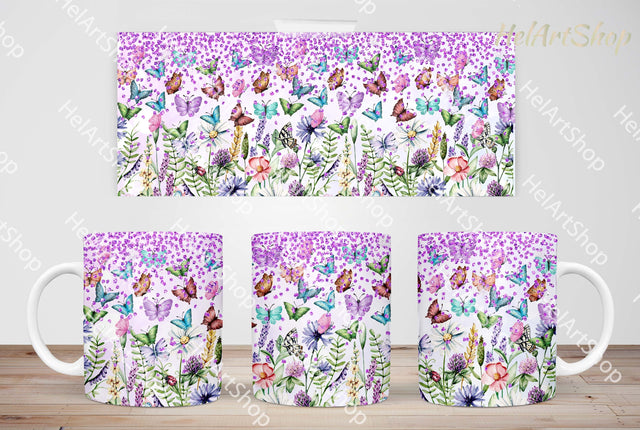 Wildflowers Mug PNG, Butterfly 11Oz Mug Sublimation _HelArtShop_ 