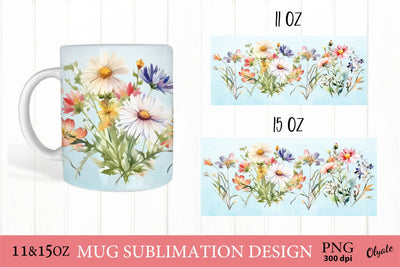 Wildflowers Mug Sublmation Design. Flower Mug Wrap PNG Sublimation Olga Terlyanskaya 
