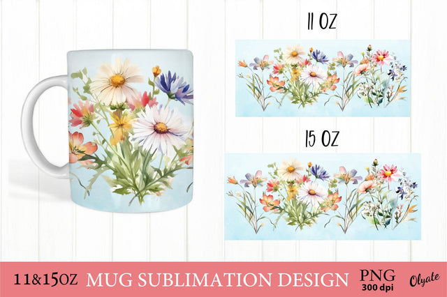 Wildflowers Mug Sublmation Design. Flower Mug Wrap PNG Sublimation Olga Terlyanskaya 