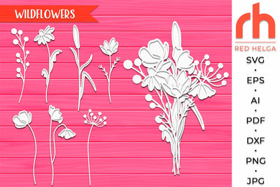 Wildflowers SVG, Meadow Flowers Cut File, Layered Flower Bouquet DXF, Wildflowers Silhouette, Mother Day Gift SVG RedHelgaArt 