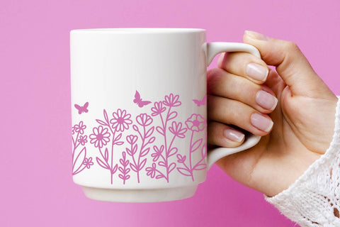 Wildflowers svg, wildflower border svg, floral svg, flower meadow svg, doodle flower svg, flower sketch svg, flower svg, png, eps, dxf SVG dadan_pm 