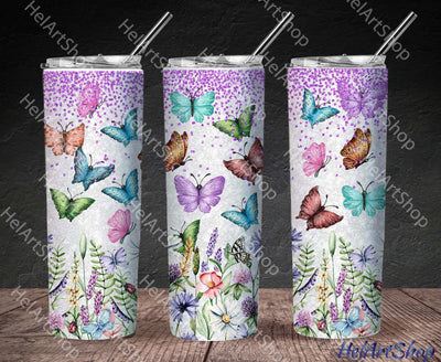 Wildflowers Tumbler PNG, Butterfly SKINNY TUMBLER 20 PNG Sublimation _HelArtShop_ 