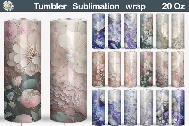 Wildflowers Tumbler Sublimation | 3D Flowers Tumbler Wrap Sublimation WatercolorColorDream 