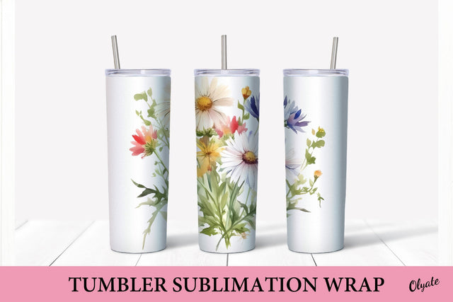 Wildflowers Tumbler Sublmation Design. Daisy Tumbler Wrap Sublimation Olga Terlyanskaya 