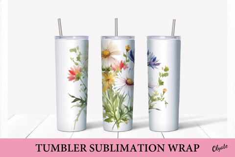Wildflowers Tumbler Sublmation Design. Daisy Tumbler Wrap Sublimation Olga Terlyanskaya 