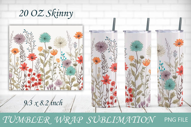 Wildflowers tumbler wrap, 20oz floral tambler, Pastel flower background Sublimation AnastasiyaArtDesign 