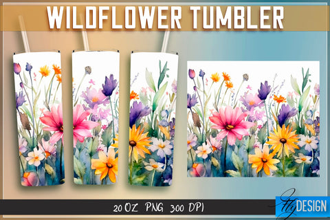 Wildflowers Tumblers Bundle Wrap 20 oz v.1 Sublimation Fly Design 