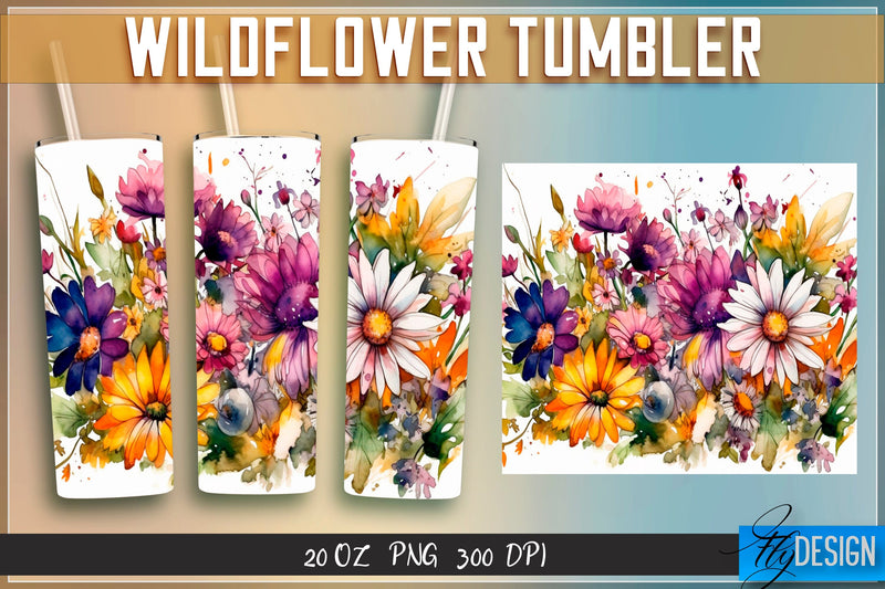 Wildflowers Tumblers Wrap 20 oz v.1 Sublimation Fly Design 