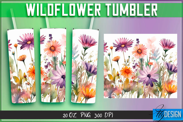 Wildflowers Tumblers Wrap 20 oz v.2 Sublimation Fly Design 