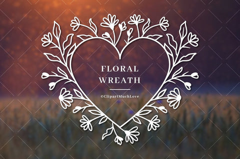 Wildflowers wreath SVG, Heart frame SVG, Floral wreath SVG, DXF, Cricut, Silhouette SVG ClipartMuchLove 