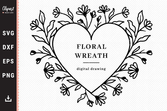 Wildflowers wreath SVG, Heart frame SVG, Floral wreath SVG, DXF, Cricut, Silhouette SVG ClipartMuchLove 