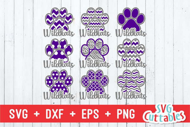 Wildkats Patterned Paw Prints SVG Svg Cuttables 