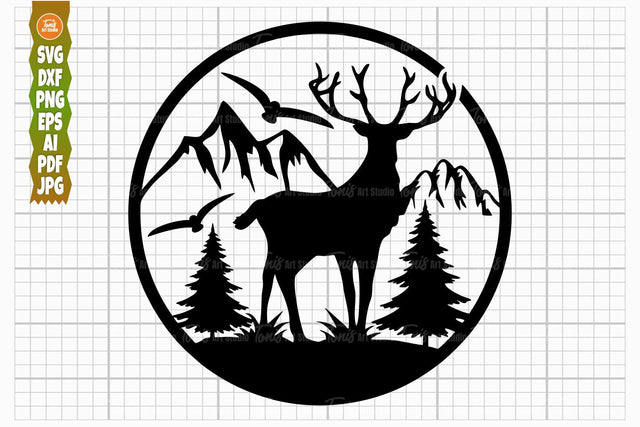 Wildlife Scene SVG, Deer Cut File, Mountain Svg SVG TonisArtStudio 