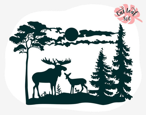 Wildlife scene svg, wild animals cut file for laser, dxf files for plasma, forest svg, bear svg, deer svg, elk svg, wolf svg, hunting svg SVG CutLeafSvg 