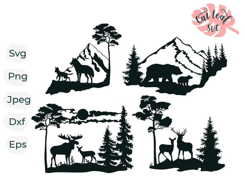 Wildlife scene svg, wild animals cut file for laser, dxf files for plasma, forest svg, bear svg, deer svg, elk svg, wolf svg, hunting svg SVG CutLeafSvg 