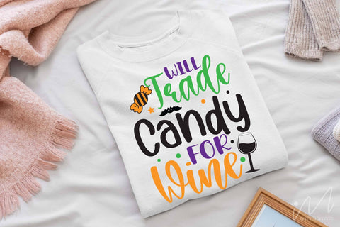 Will trade candy for wine svg, Halloween wine t shirt svg, Halloween gift shirt, Wine cricut, Wine gift shirt svg SVG Isabella Machell 