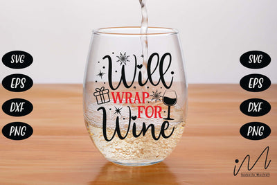 Will wrap for Wine svg, Christmas wine svg, Wine tumbler svg, Merry Christmas svg, Christmas Gift svg, SVG Isabella Machell 