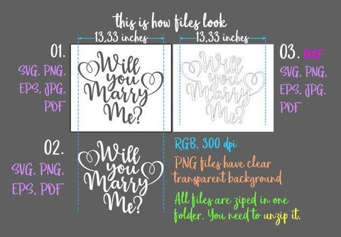 Will You Marry Me Marriage Proposal Engagement Saying Love Reveal SVG DXF PNG PDf JPG SVG Digitals by Hanna 