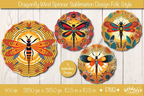 Wind Spinner Sublimation Bundle Designs PNG Butterfly, Dragonfly, Frog, Owl, Bugs and Bird Sublimation Createya Design 