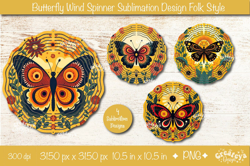 Wind Spinner Sublimation Butterfly Designs in folk style Sublimation Createya Design 