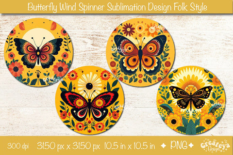 Wind Spinner Sublimation Butterfly Designs in folk style Sublimation Createya Design 