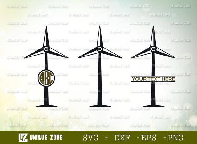 Wind Turbine Monogram SVG Cut File, Wind Turbines Landscape Svg, Wind Energy Svg, Windmill Svg, Electric Pole Svg, Farmhouse Windmill Svg SVG Unique Zone 