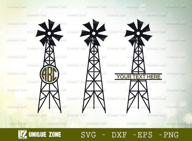 Wind Turbine Monogram SVG Cut File, Wind Turbines Landscape Svg, Wind Energy Svg, Windmill Svg, Electric Pole Svg, Farmhouse Windmill Svg SVG Unique Zone 
