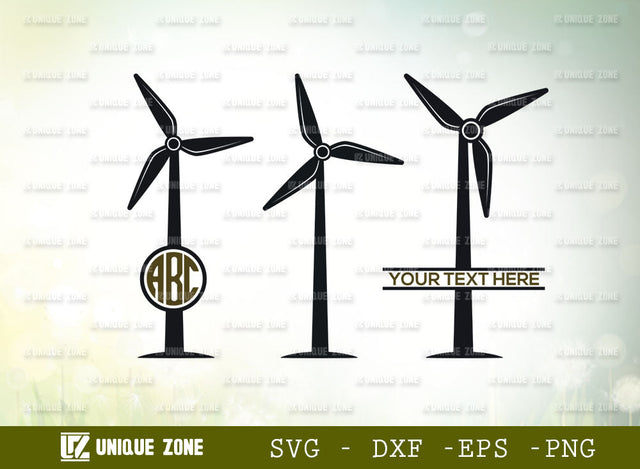 Wind Turbine Monogram SVG Cut File, Wind Turbines Landscape Svg, Wind Energy Svg, Windmill Svg, Electric Pole Svg, Farmhouse Windmill Svg SVG Unique Zone 