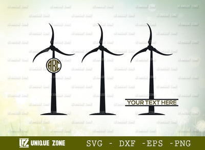 Wind Turbine Monogram SVG Cut File, Wind Turbines Landscape Svg, Wind Energy Svg, Windmill Svg, Electric Pole Svg, Farmhouse Windmill Svg SVG Unique Zone 