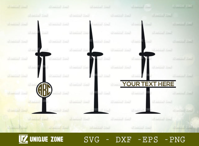 Wind Turbine Monogram SVG Cut File, Wind Turbines Landscape Svg, Wind Energy Svg, Windmill Svg, Electric Pole Svg, Farmhouse Windmill Svg SVG Unique Zone 