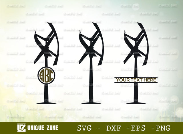 Wind Turbine Monogram SVG Cut File, Wind Turbines Landscape Svg, Wind Energy Svg, Windmill Svg, Electric Pole Svg, Farmhouse Windmill Svg SVG Unique Zone 
