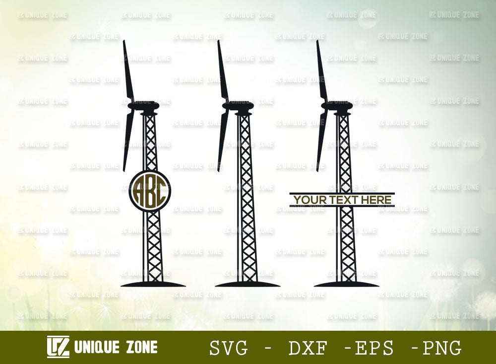 Svg Wind Stream Wind Turbine Monogram SVG Cut File, Wind Turbines Landscape Svg, Wind ...