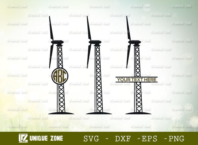 Wind Turbine Monogram SVG Cut File, Wind Turbines Landscape Svg, Wind Energy Svg, Windmill Svg, Electric Pole Svg, Farmhouse Windmill Svg SVG Unique Zone 