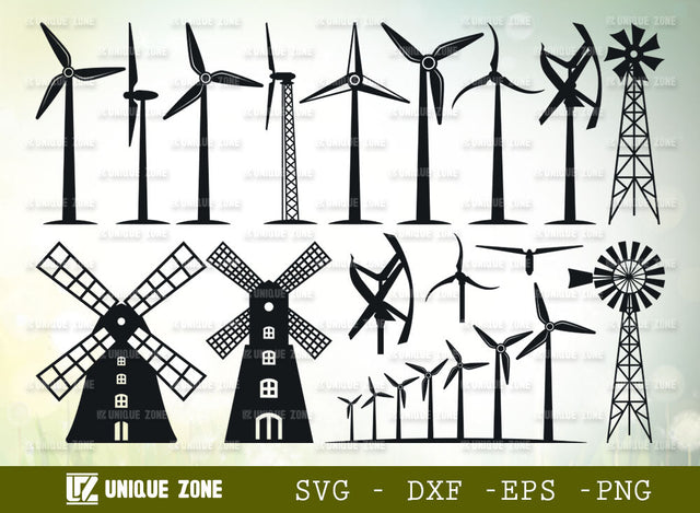 Wind Turbine SVG Cut File | Wind Turbines Landscape Svg | Wind Energy Svg | Windmill Svg | Electric Pole Svg | Farmhouse Windmill Svg SVG Unique Zone 