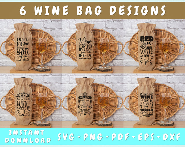 Wine Bag Quotes SVG Bundle, 6 Designs, Wine Tasting Is My Favorite Sport SVG, When Wine Goes In Wisdom Comes Out SVG, Life Is Good But Wine Makes It Better SVG SVG HappyDesignStudio 