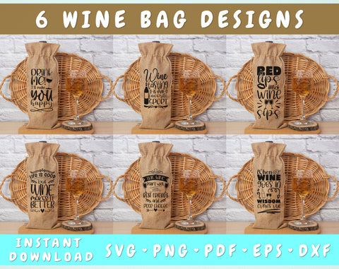Wine Bag Quotes SVG Bundle, 6 Designs, Wine Tasting Is My Favorite Sport SVG, When Wine Goes In Wisdom Comes Out SVG, Life Is Good But Wine Makes It Better SVG SVG HappyDesignStudio 