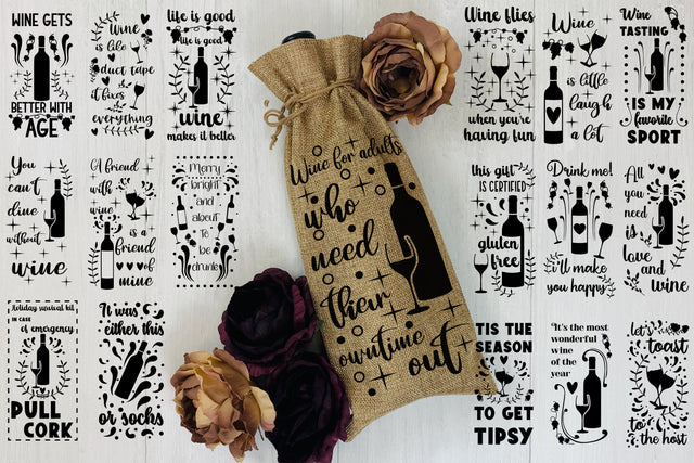 Wine Bag SVG. Christmas Wine Bundle SVG. Wine Quotes SVG. SVG Fly Design 