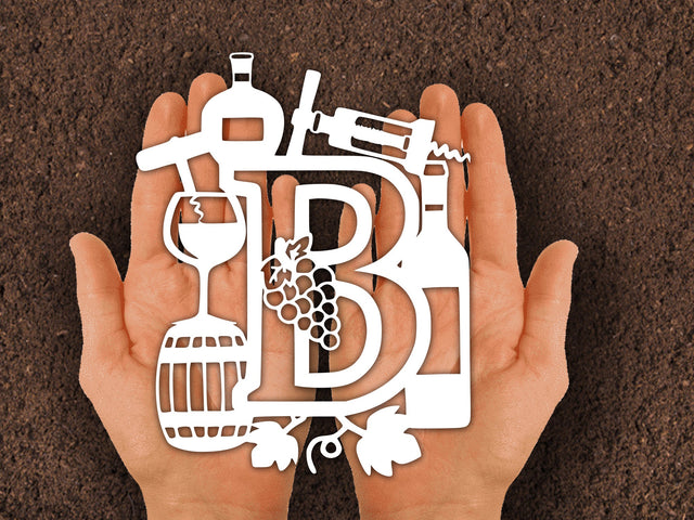 Wine Bottle Alphabets Paper cut SVG Johan Ru designs 